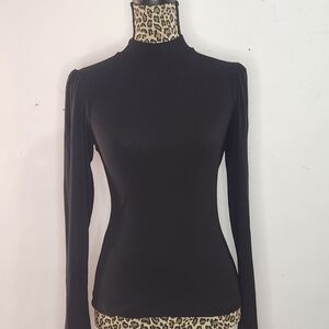 Women's Black Mock Neck Long Sleeve Fitted Top